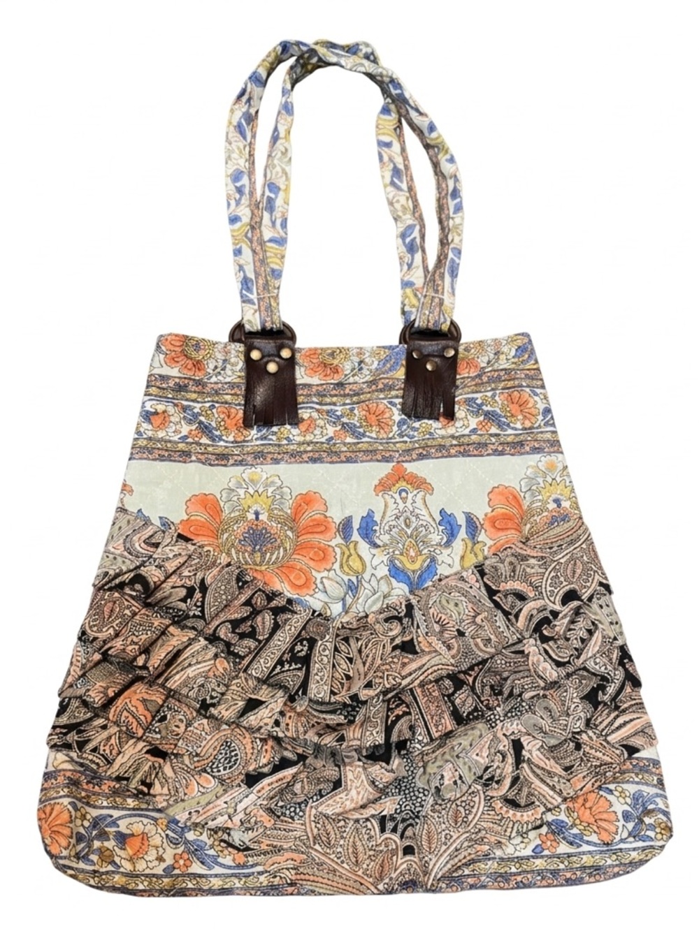 Karma Highway Quilted Boho Tote Bag | Floral Paisley Ruffle Shoulder Bag | Multi
